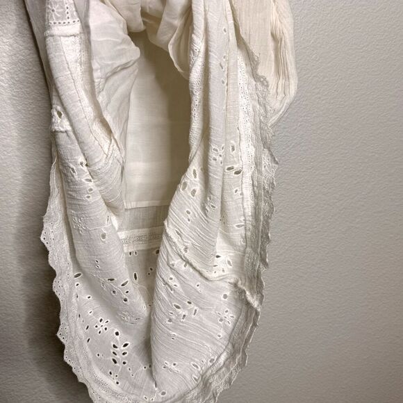 Free People Off Shoulder Dress Medium Ivory Cottagecore Prairie Indie Midi Eyele - Picture 9 of 15